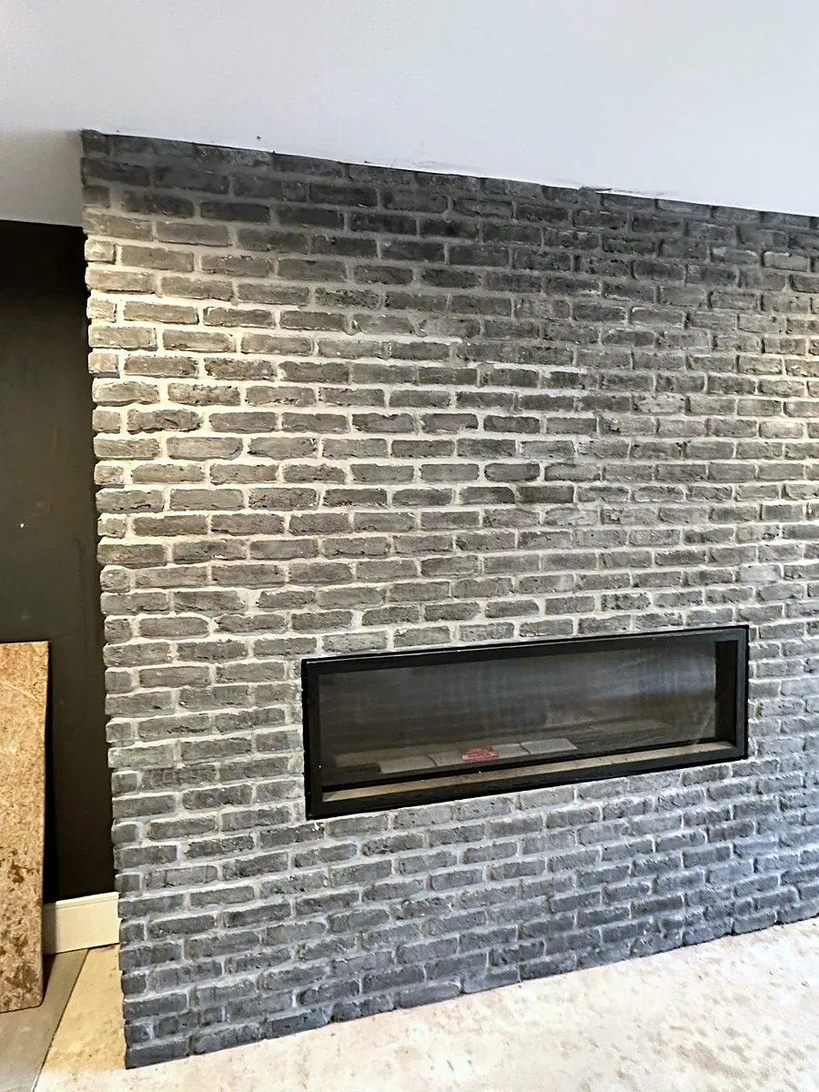 Thin brick fireplace surround